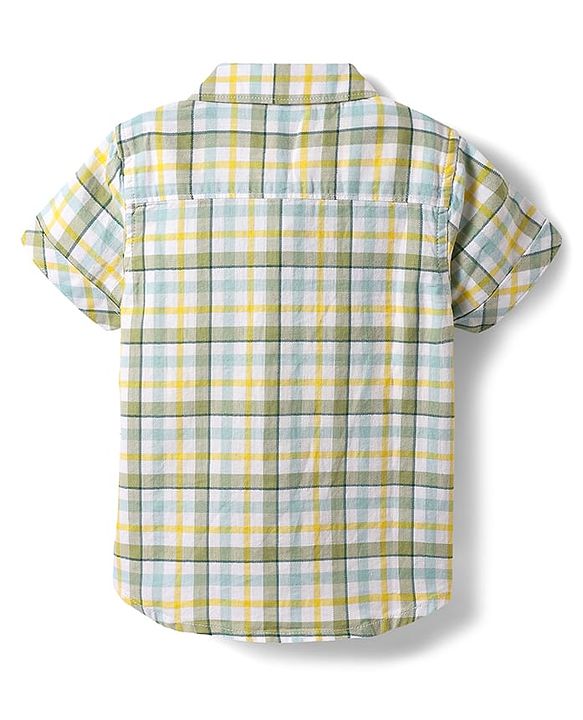 Babyhug Cotton Woven Half Sleeves Checkered Shirt & Shorts Set - Green
