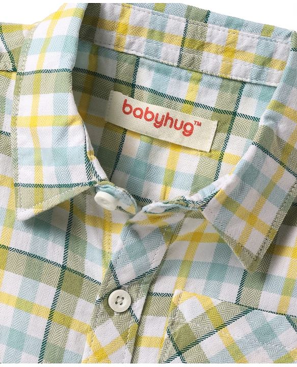 Babyhug Cotton Woven Half Sleeves Checkered Shirt & Shorts Set - Green