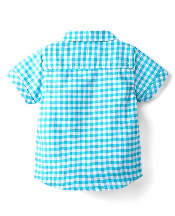 Babyhug Cotton  Woven Half Sleeves Shirt & Shorts Set with Checks  -  Light Blue