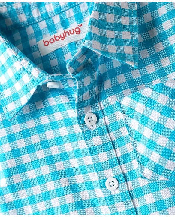 Babyhug Cotton  Woven Half Sleeves Shirt & Shorts Set with Checks  -  Light Blue