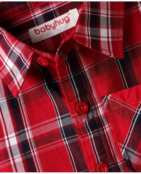 Babyhug Cotton Woven Half Sleeves Shirt & Shorts Set with Checks - Red & Tan