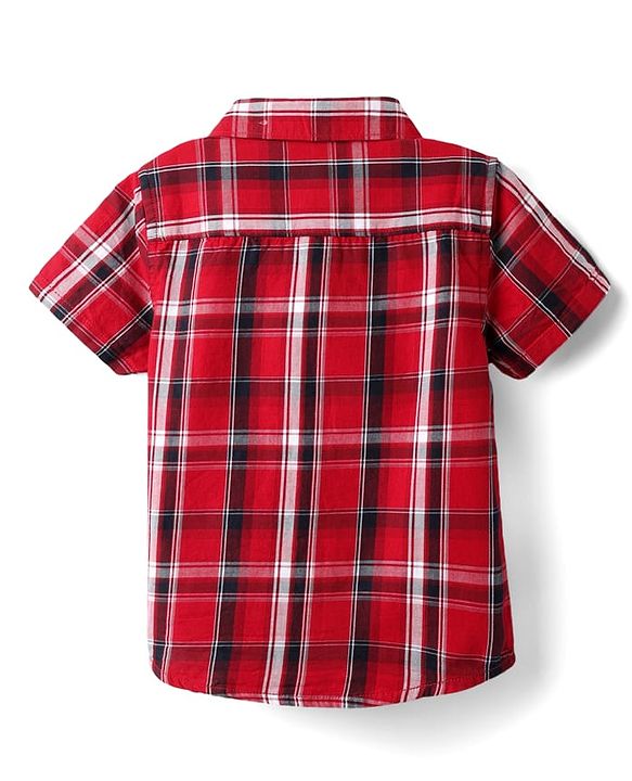 Babyhug Cotton Woven Half Sleeves Shirt & Shorts Set with Checks - Red & Tan