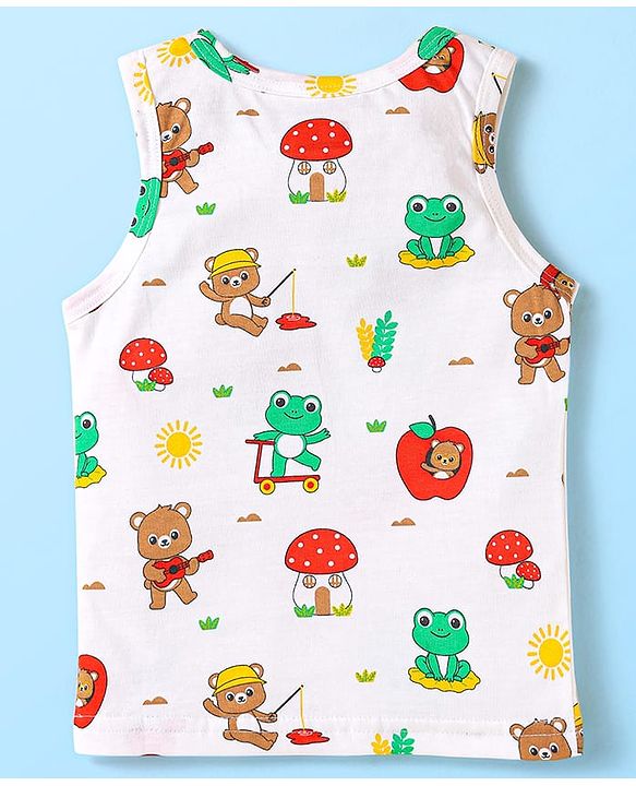 Babyhug 100% Cotton Single Jersey Knit Sleeveless Sando With Animal Print - White