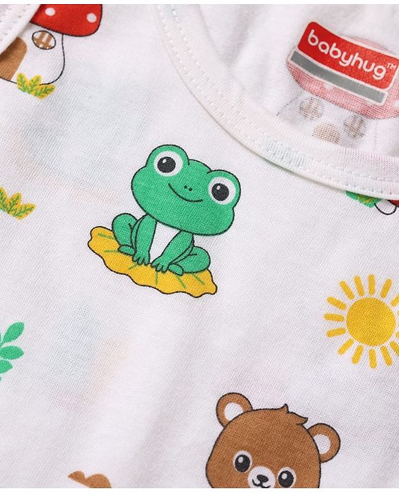 Babyhug 100% Cotton Single Jersey Knit Sleeveless Sando With Animal Print - White