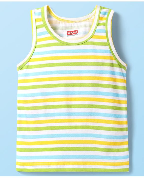 Babyhug 100% Cotton Knit Sleeveless Striped Sando - Light Green