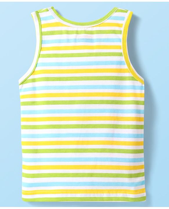 Babyhug 100% Cotton Knit Sleeveless Striped Sando - Light Green