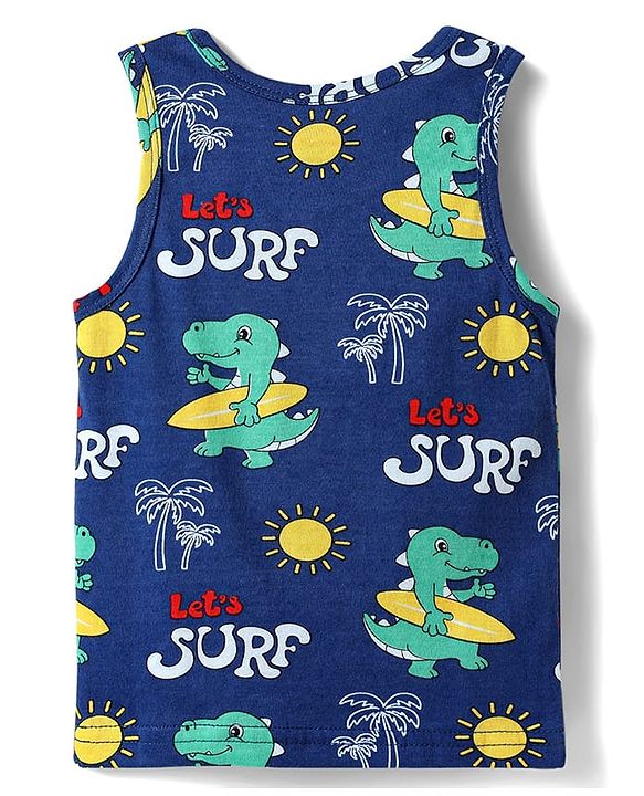 Babyhug 100% Cotton Single Jersey Knit Sando With Dino Print - Blue