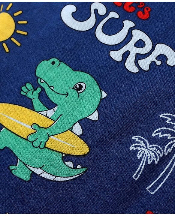 Babyhug 100% Cotton Single Jersey Knit Sando With Dino Print - Blue
