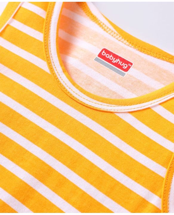 Babyhug 100% Cotton Single Jersey Knit Sleeveless Sando With Stripes - Yellow