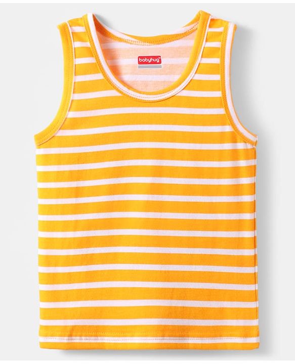 Babyhug 100% Cotton Single Jersey Knit Sleeveless Sando With Stripes - Yellow