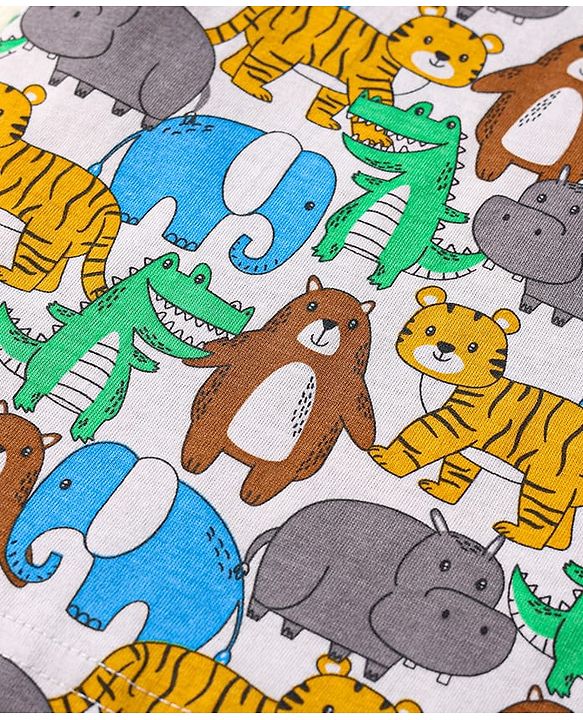 Babyhug 100% Cotton Knit Sleeveless Sando With Animal Print - White