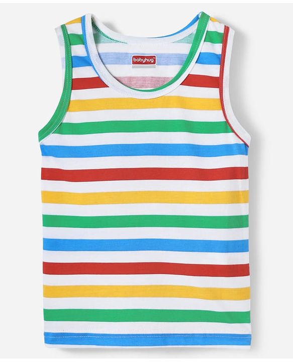 Babyhug 100% Cotton Single Jersey Knit Sleeveless Sando With Stripes Print - Multicolour
