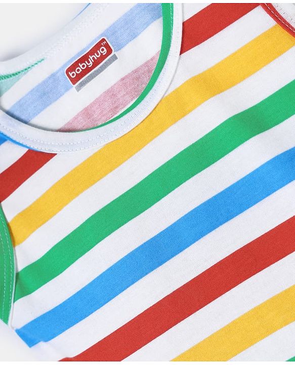 Babyhug 100% Cotton Single Jersey Knit Sleeveless Sando With Stripes Print - Multicolour