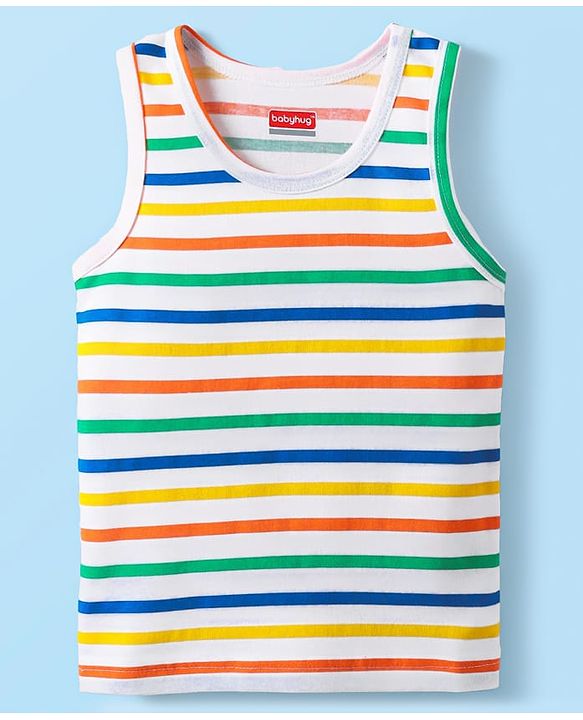 Babyhug 100% Cotton Single Jersey Knit Sleeveless Sando With Stripes - Yellow