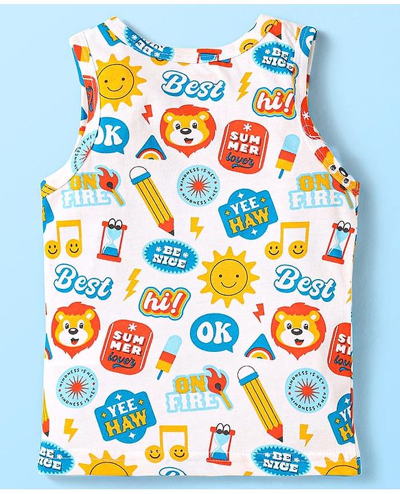 Babyhug 100% Cotton Single Jersey Knit Sando With Text Print - White