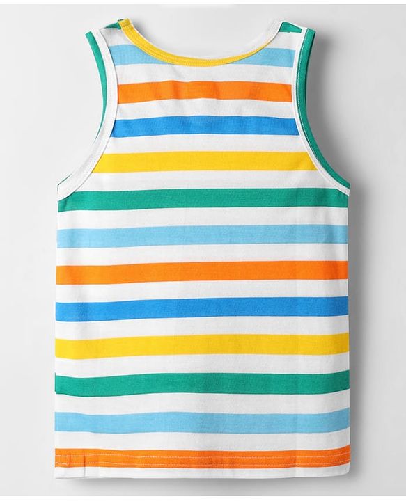 Babyhug 100% Cotton Single Jersey Knit Sleeveless Sando With Stripes - Multicolour
