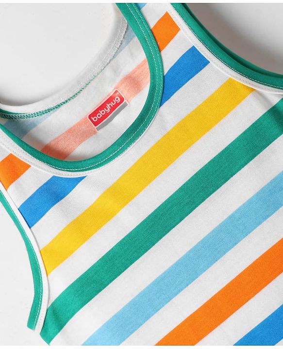 Babyhug 100% Cotton Single Jersey Knit Sleeveless Sando With Stripes - Multicolour