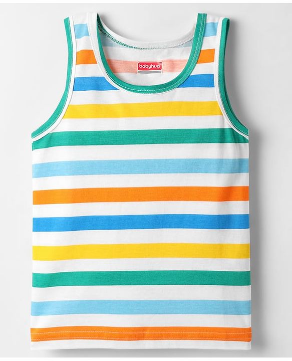 Babyhug 100% Cotton Single Jersey Knit Sleeveless Sando With Stripes - Multicolour