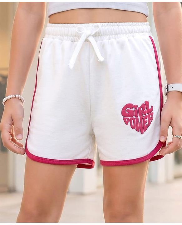 Pine Kids Looper Knit Mid Thigh Shorts With Text Print - White