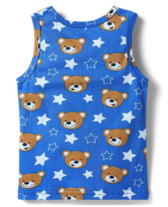 Babyhug 100% Cotton Single Jersey Knit Sando With Bear Print - Blue