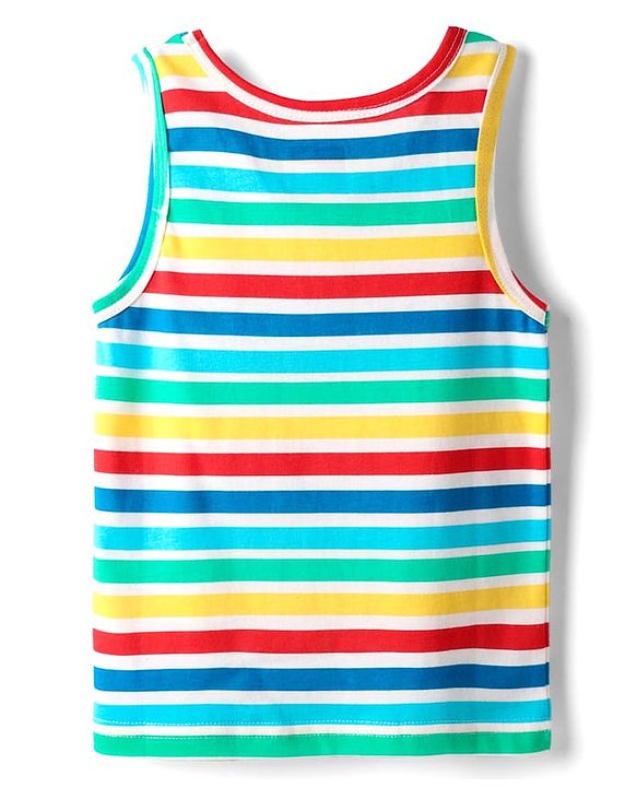 Babyhug 100% Cotton Single Jersey Knit Sando With Stripes - Light Blue
