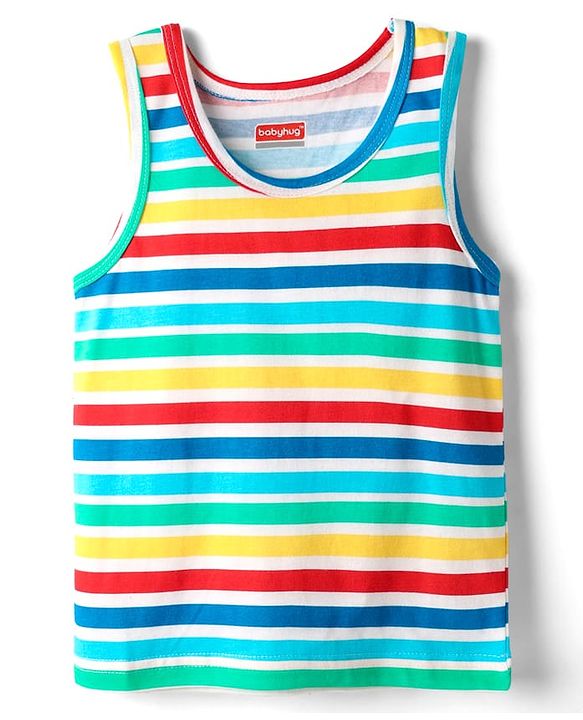 Babyhug 100% Cotton Single Jersey Knit Sando With Stripes - Light Blue