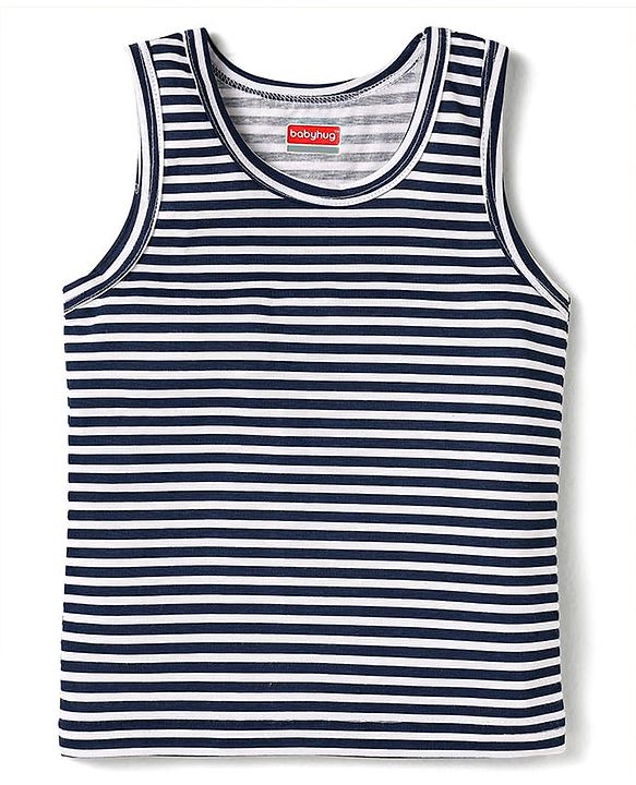Babyhug 100% Cotton Single Jersey Knit Sleeveless Sando With Stripes - Navy Blue