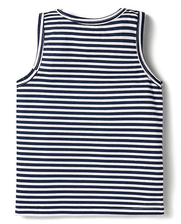 Babyhug 100% Cotton Single Jersey Knit Sleeveless Sando With Stripes - Navy Blue