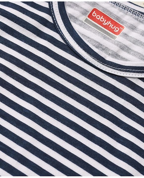 Babyhug 100% Cotton Single Jersey Knit Sleeveless Sando With Stripes - Navy Blue