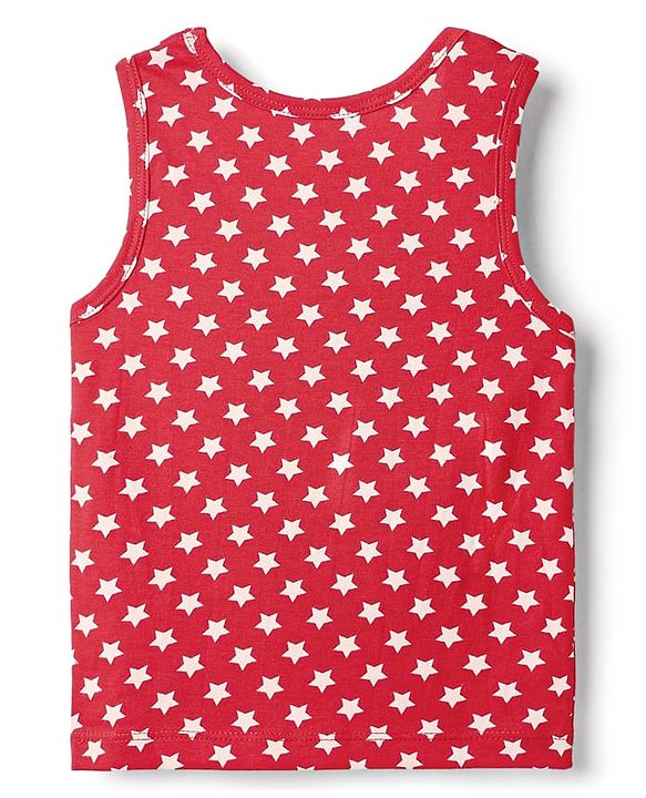 Babyhug 100% Cotton Single Jersey Knit Sleeveless Sando With Star Print - Red