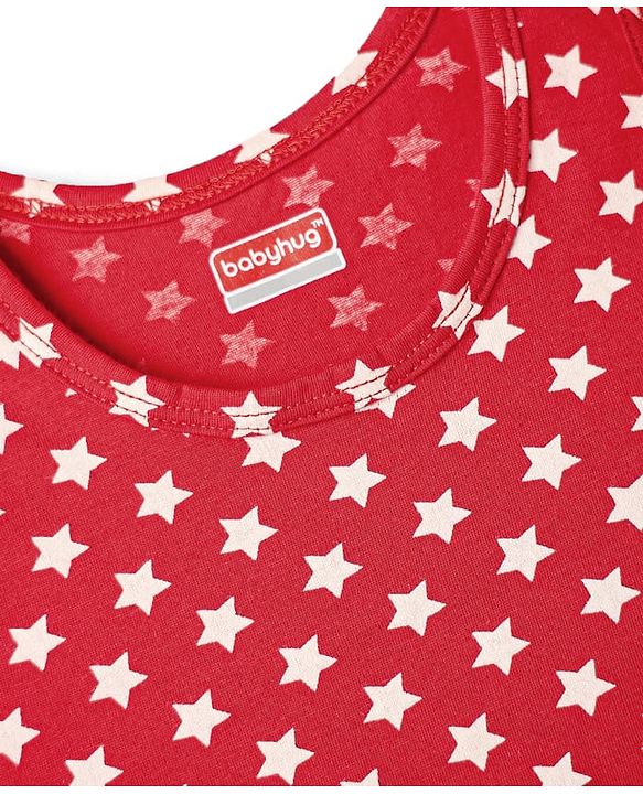 Babyhug 100% Cotton Single Jersey Knit Sleeveless Sando With Star Print - Red