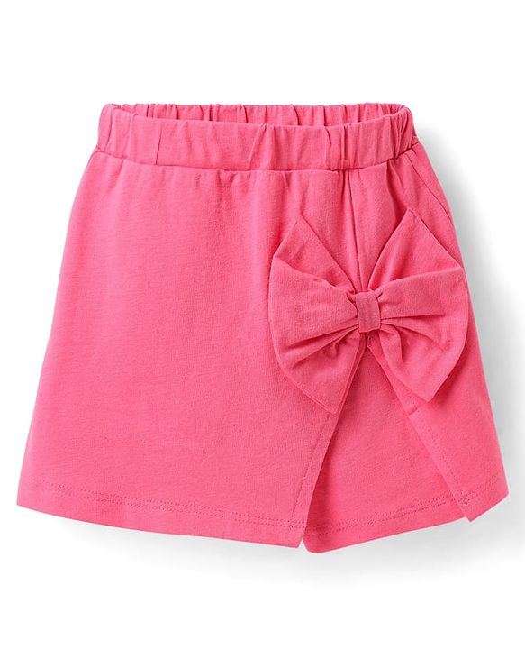 Babyhug Cotton Single Jersey Knit Mid Thigh Shorts with Bow Applique - Pink