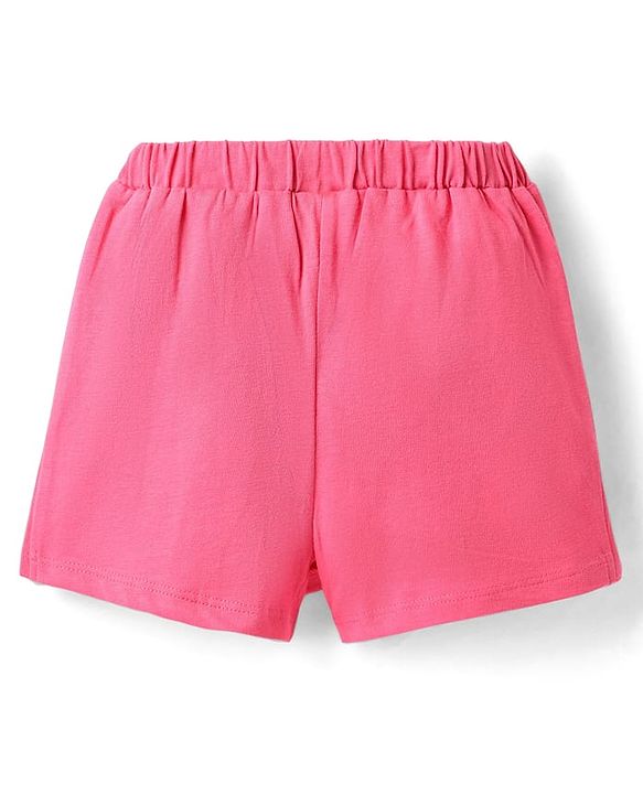 Babyhug Cotton Single Jersey Knit Mid Thigh Shorts with Bow Applique - Pink