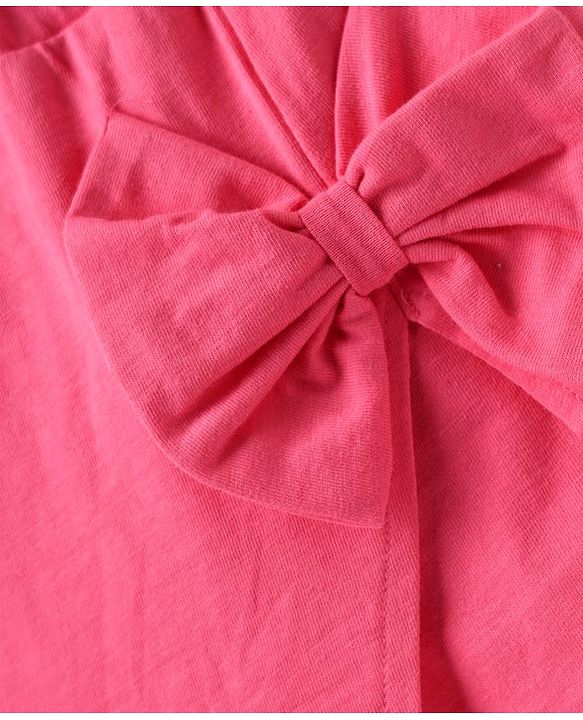 Babyhug Cotton Single Jersey Knit Mid Thigh Shorts with Bow Applique - Pink