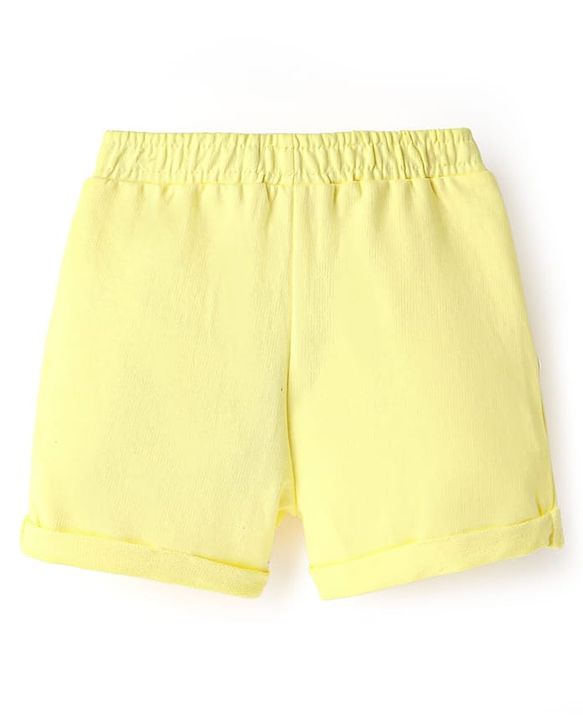 Babyhug Cotton Terry Knit Shorts With Text Print - Yellow