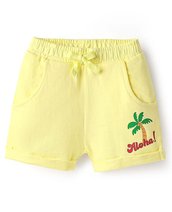 Babyhug Cotton Terry Knit Shorts With Text Print - Yellow