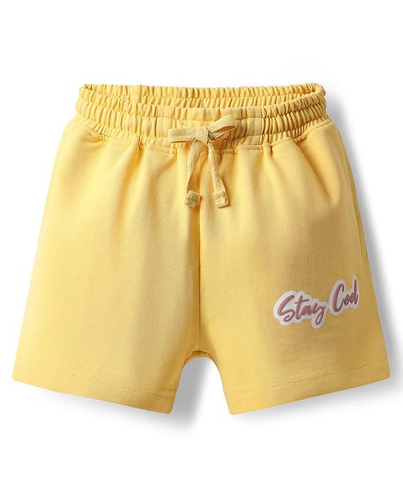 Pine Kids Looper Knit Mid Thigh Shorts With Puff Print - Yellow