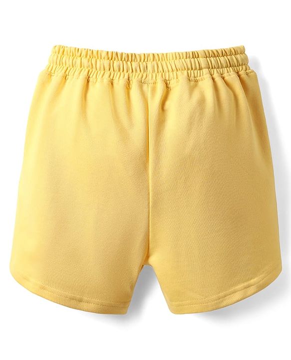 Pine Kids Looper Knit Mid Thigh Shorts With Puff Print - Yellow