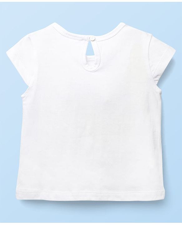 Babyhug Cotton Knit Frock & Half Sleeves Inner Tee With Floral Print & Lace Detailing - Navy Blue & White