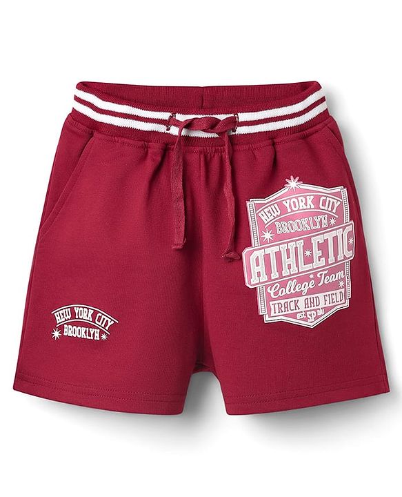 Pine Kids Looper Knit Mid Thigh Shorts With New York Print - Maroon