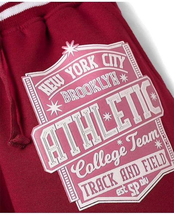 Pine Kids Looper Knit Mid Thigh Shorts With New York Print - Maroon