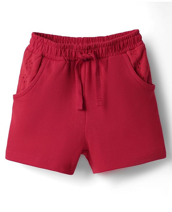 Babyhug Terry Knit Mid Thigh Solid Colour Shorts - Red
