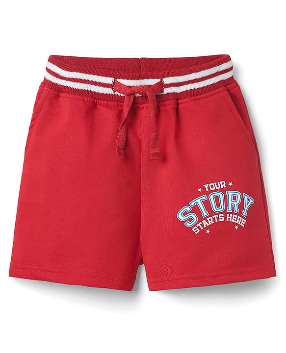Pine Kids Looper Knit Mid Thigh Shorts With Text Print - Red