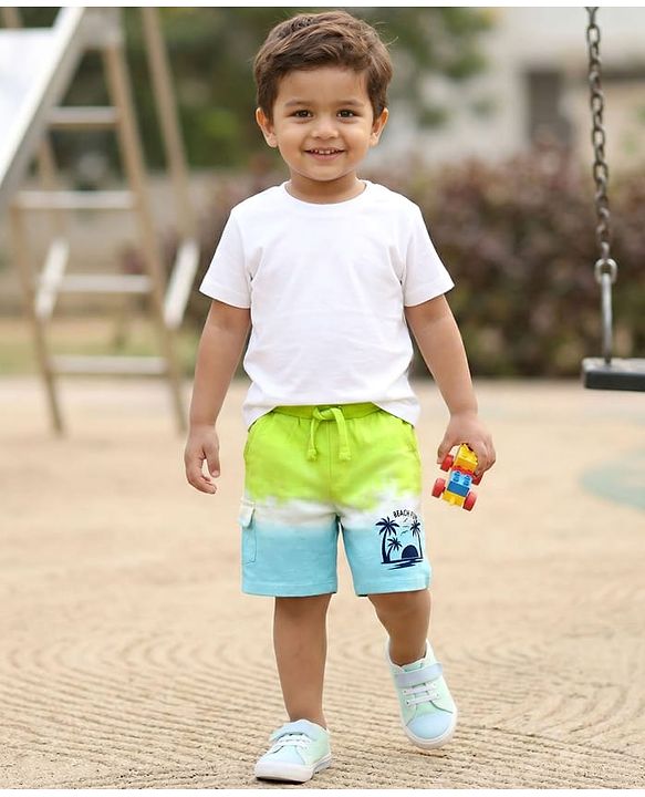 Babyhug Terry Knit Mid Thigh Shorts With Tropical Theme Print - Lime Green