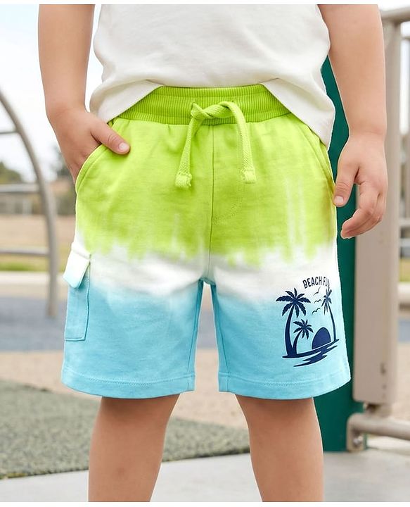 Babyhug Terry Knit Mid Thigh Shorts With Tropical Theme Print - Lime Green
