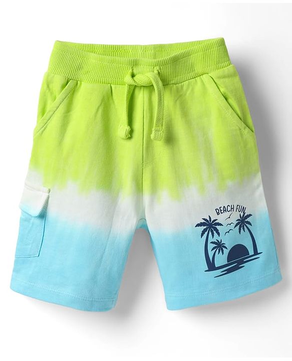 Babyhug Terry Knit Mid Thigh Shorts With Tropical Theme Print - Lime Green
