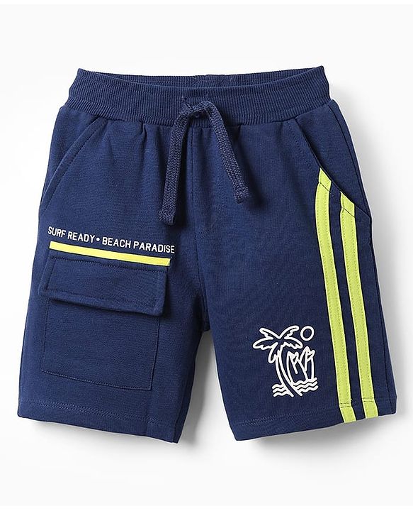 Babyhug Terry Cotton Knit Mid Thigh Beach Theme Print Shorts - Blue