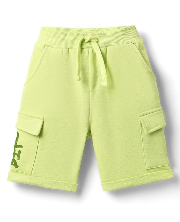 Babyhug Cotton Terry Knit Mid Thigh Shorts With Text Print - Lime Green