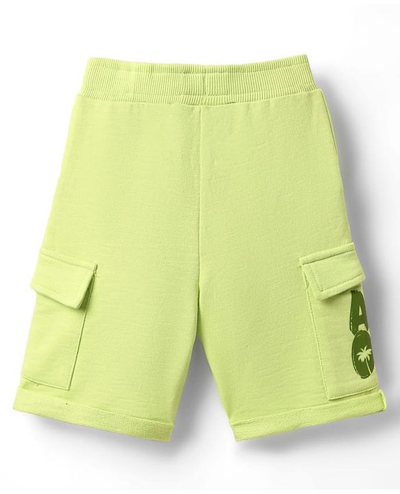 Babyhug Cotton Terry Knit Mid Thigh Shorts With Text Print - Lime Green