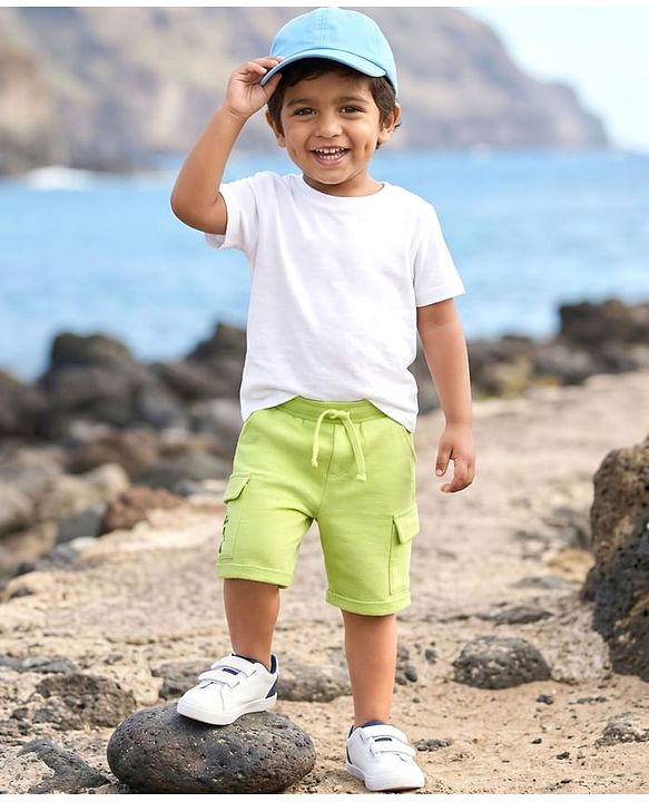Babyhug Cotton Terry Knit Mid Thigh Shorts With Text Print - Lime Green